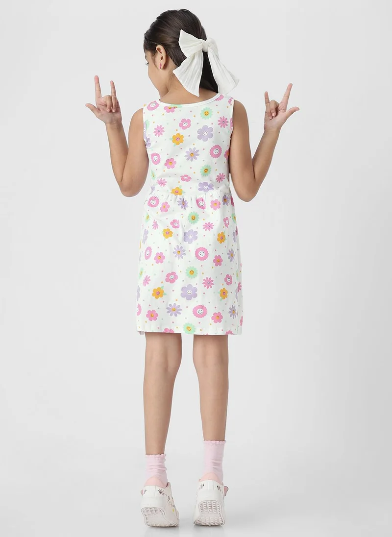 Nautinati  Girls' 100% Cotton All-over Floral & Polka Dot Print Fit & Flare Dress for Women | Best Price UAE